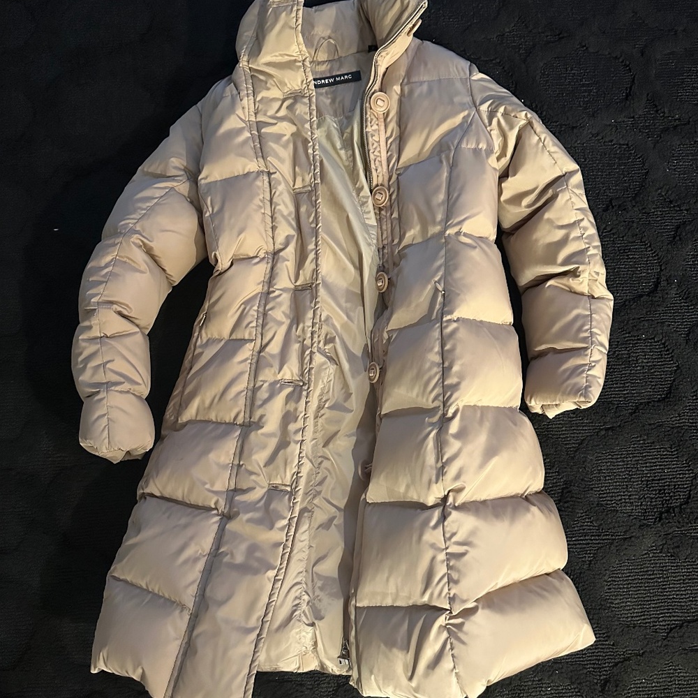 Women's Warm Tan Puffer Knee Length coat Sz S